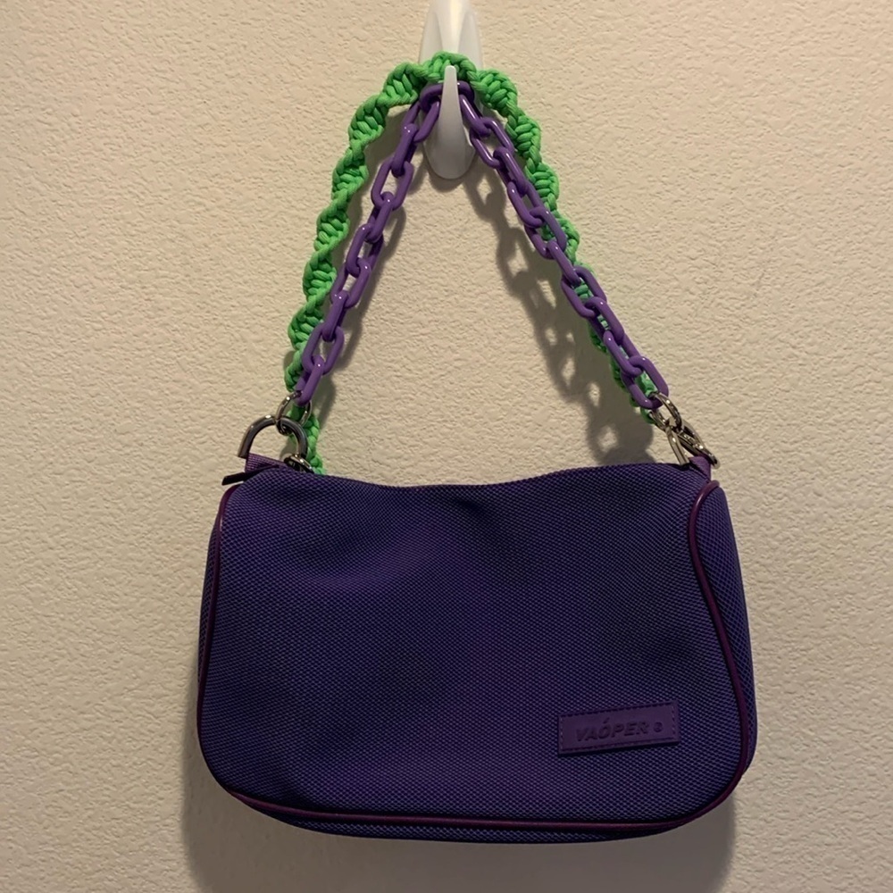 NWOT Instagram Trending Vaoper Bag. Purple&Lime. Chunky Silver Toned Hardware.  